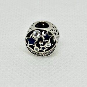 Authentic Pandora Vintage Night Sky Moon & Stars Enamel/CZ Charm